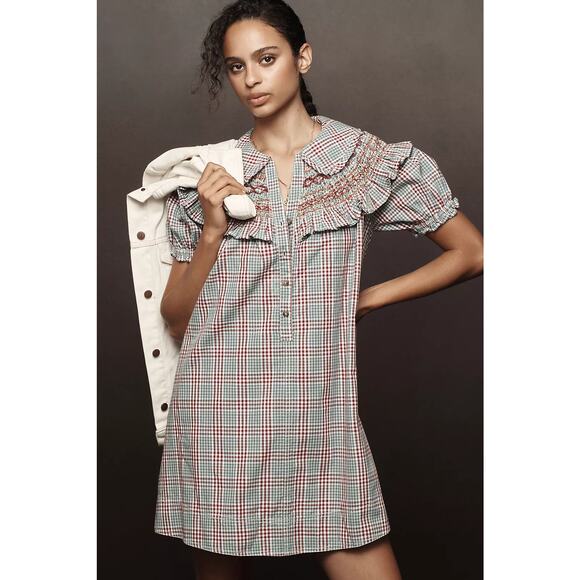Anthropologie Dresses & Skirts - NWT ANTHROPOLOGIE Pilcro Short-Sleeve VNeck Smocked Babydoll Mini Dress $168 XSP